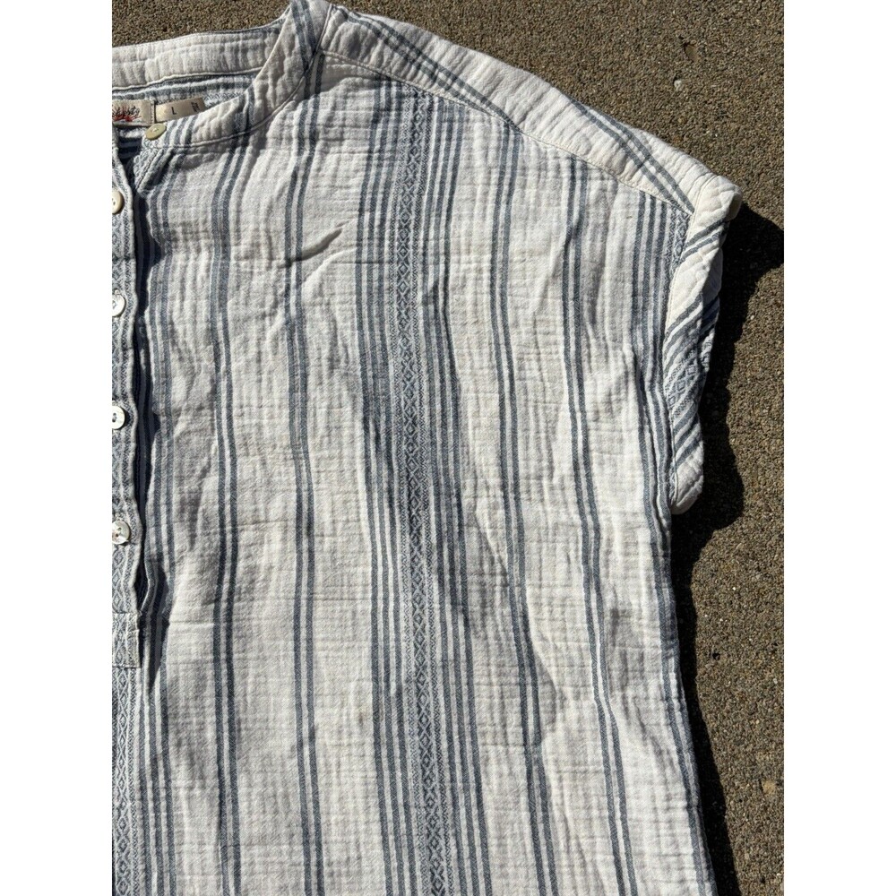 Faherty Dream Organic Cotton Gauze Desmond Top Size Large Cream Tidal Wave Dobby - Picture 7 of 13
